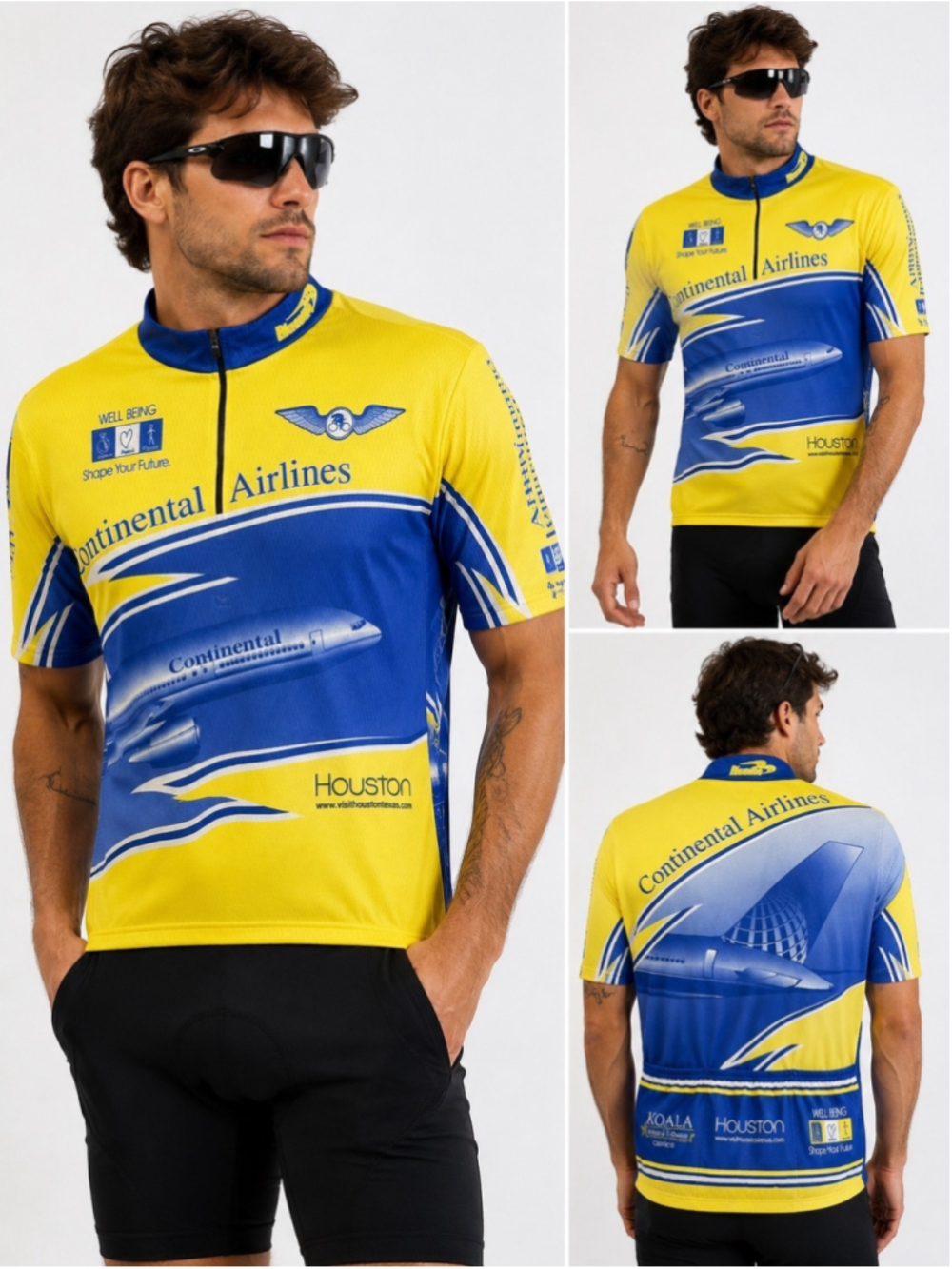Vintage Continental Airlines Bicycle Cycling Jersey Plane Graphic Houston Size M
